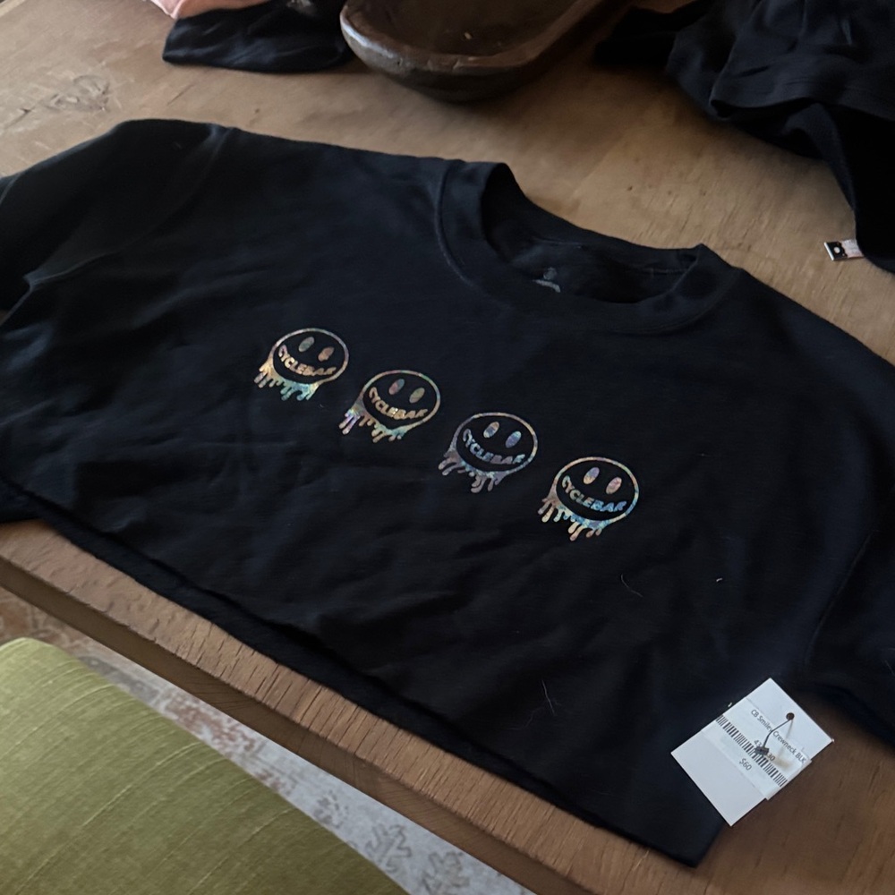 Cyclebar Black Cropped Sweatshirt with smiley Graphic